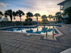 Gulf Island Condominium Pool at Sunset